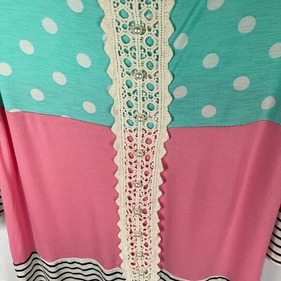 Lilypad Womens Color Block 3/4 Sleeves Top Blouse Lace Crochet Trim Size L - Picture 5 of 8
